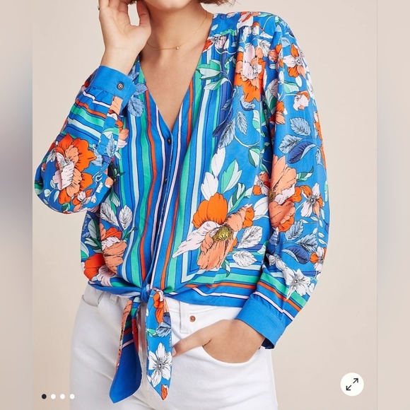 Anthropologie Tops - Anthropologie Maeve Elan Scarf-Printed Floral Tie Front Blouse Sz 10